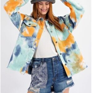 Easel Multicolor Tie-Dye Jean Jacket NWT